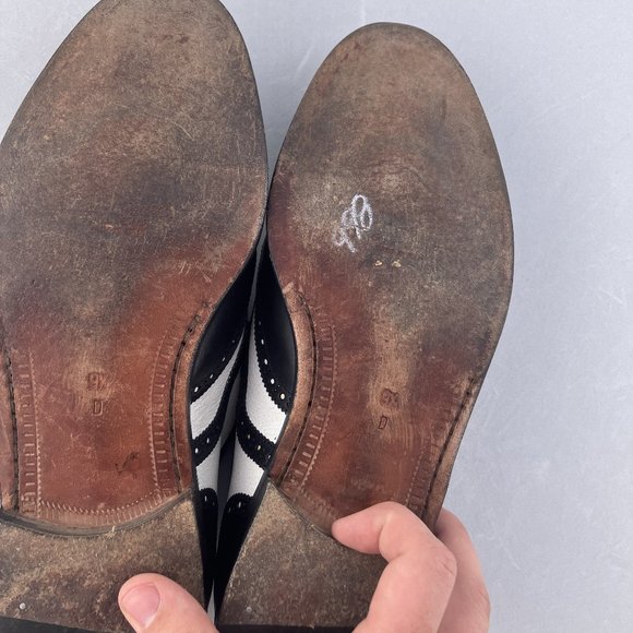 COLE HAAN Abraham I MADE IN ITALY BLACK WHITE LEATHER Wingtip Oxford sz 9.5M - Picture 8 of 10